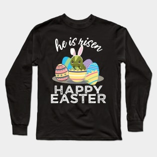 Cute Iguana Lizard Bunny Ears Easter Egg Hunt Risen Bible Long Sleeve T-Shirt